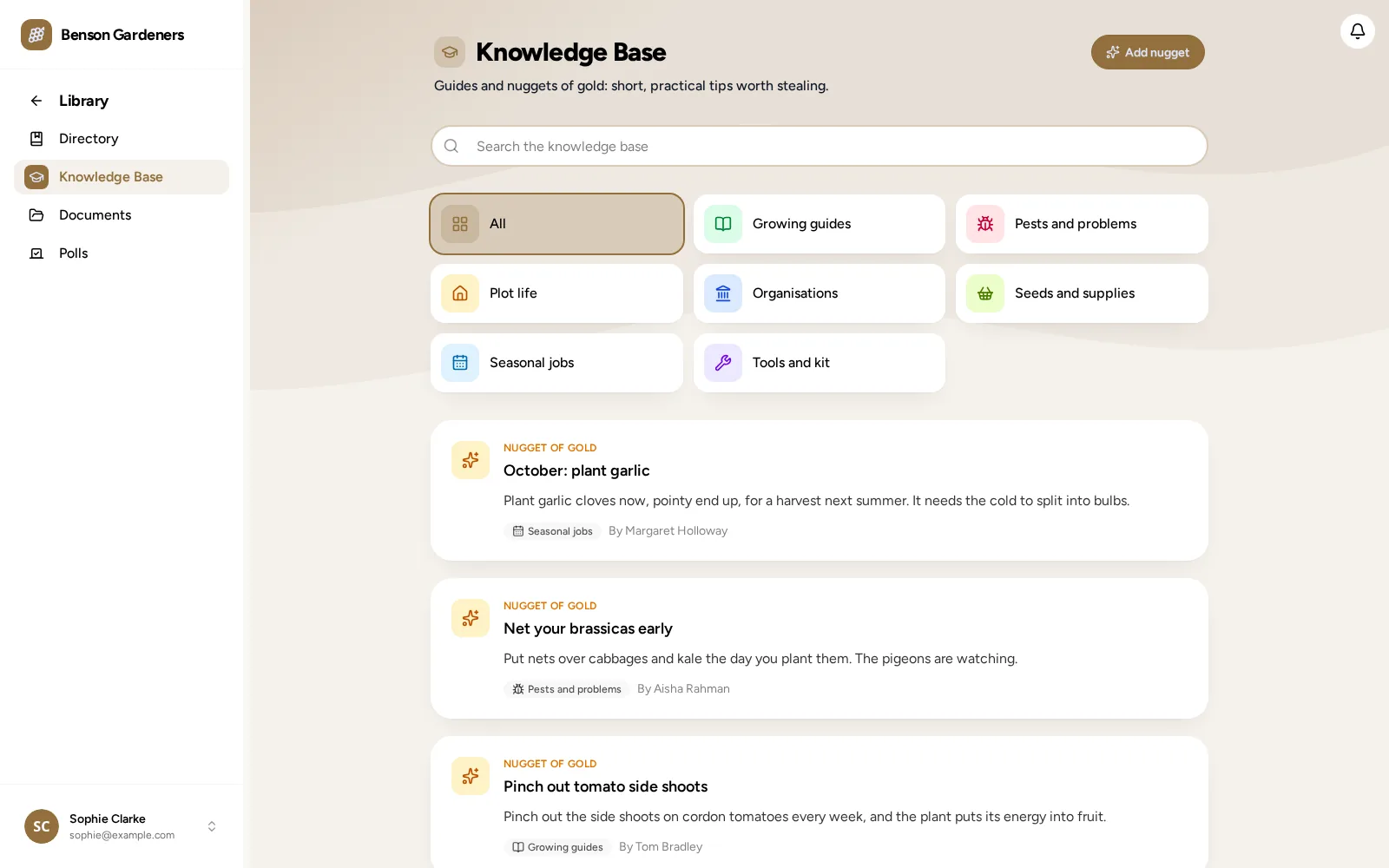 The knowledge base, and the directory on a phone