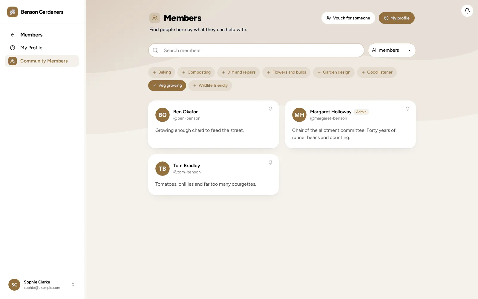 The members directory, on a computer and a phone